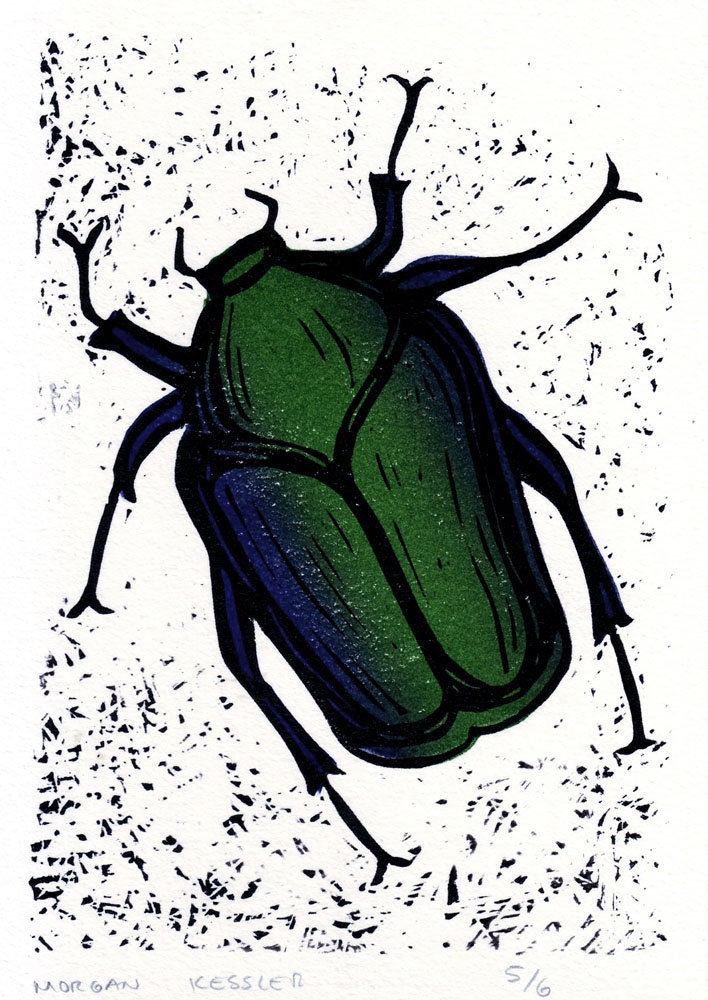 June Bug two plate linocut