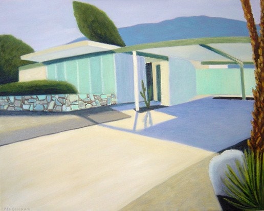 Original Oil Mid Century Modern Architecture Wexler House Palm Springs, CA Modernism