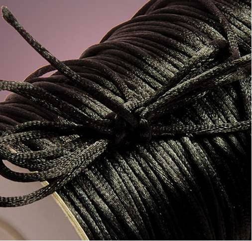 8 Yards Of Black 2mm Nylon Satin Rattail or Rat Tail Cord For Necklace Pendants and Bracelets