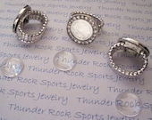 3 Antique Silver Plated Adjustable Stretch Rings Blanks with 16mm Crystal Frame Cabochon Bezels PLUS 3 Round Clear Glass Tiles