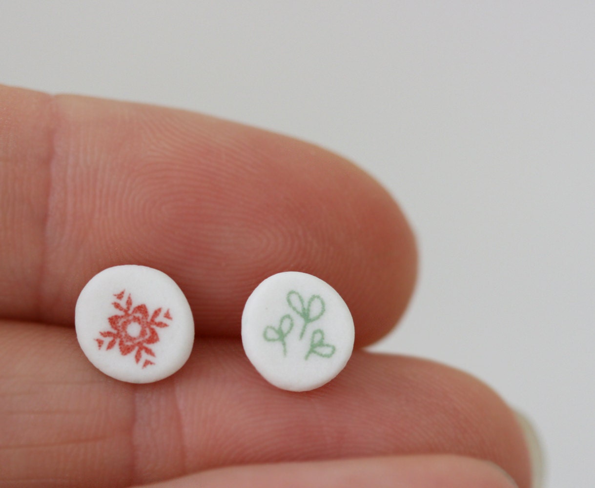 Star flower and clover - Porcelain Earrings