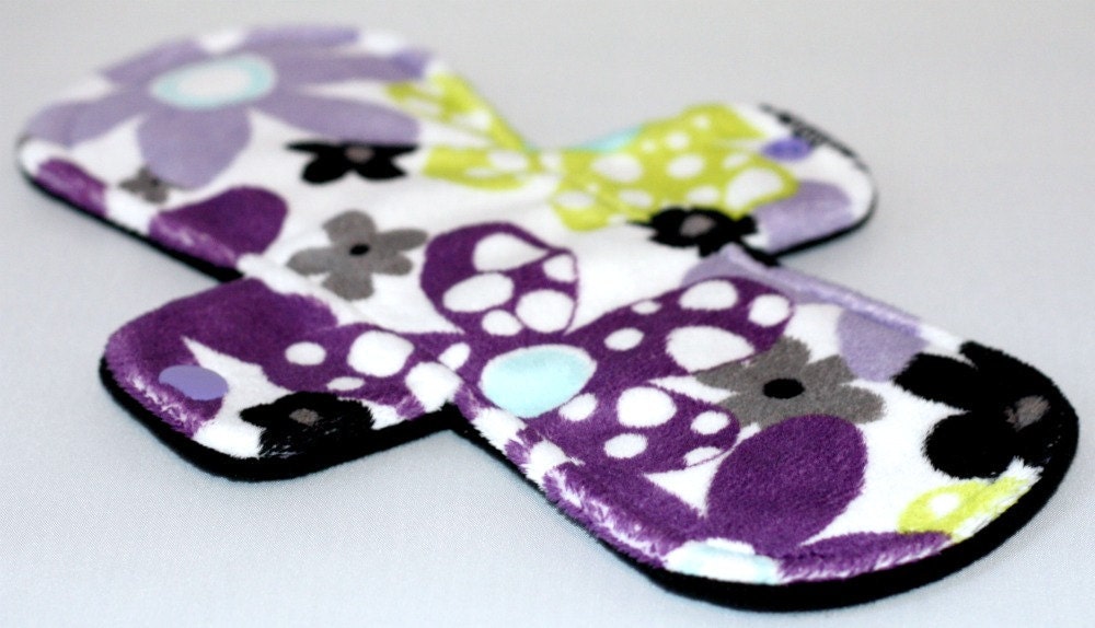 New Color - 9 Inch Purple Floral Minky Cloth Pad with Fleece back - New Wider Style