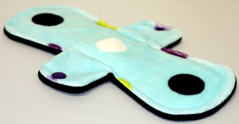 9 Inch Aqua Blue Tiffany Dots Minky Cloth Pad with Fleece back - Wide Style