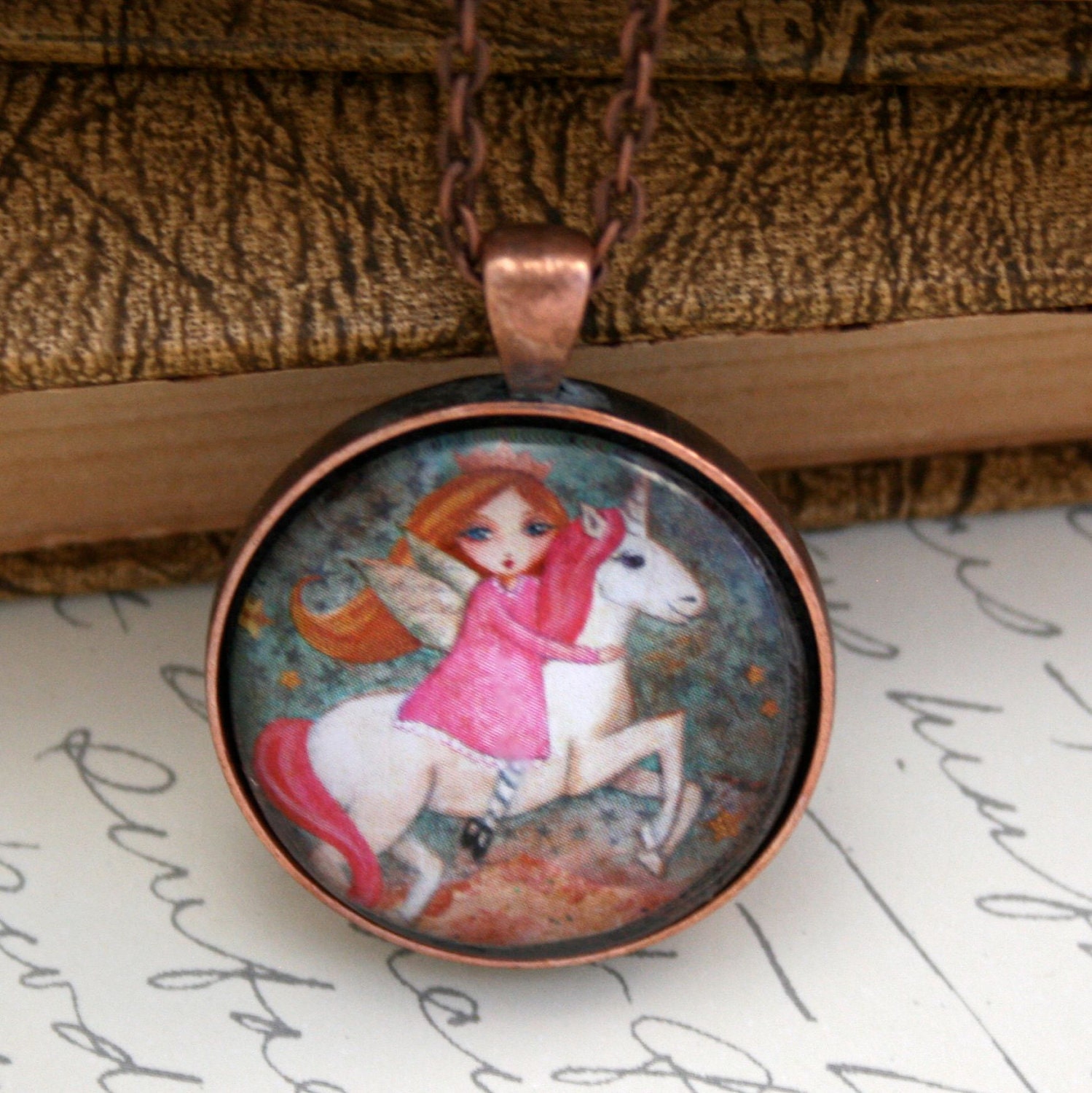Kids Jewelry -Unicorn and Fairy Necklace- Art Pendant Handmade Wearable Art Jewelry