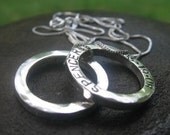 Petite Circle Pendants in Hammered Sterling Silver . (( Brag Tags )) . set of 2 . personalize with names & birthdates . chain included