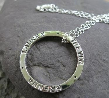 2 Side Inscribed Hammered Circle Pendant . Add a quote, poem or names . your choice of chain included