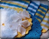 Blue Yellow & White Striped and Solid Dish Clothes, Set of 7, Hand Knit 100% Cotton