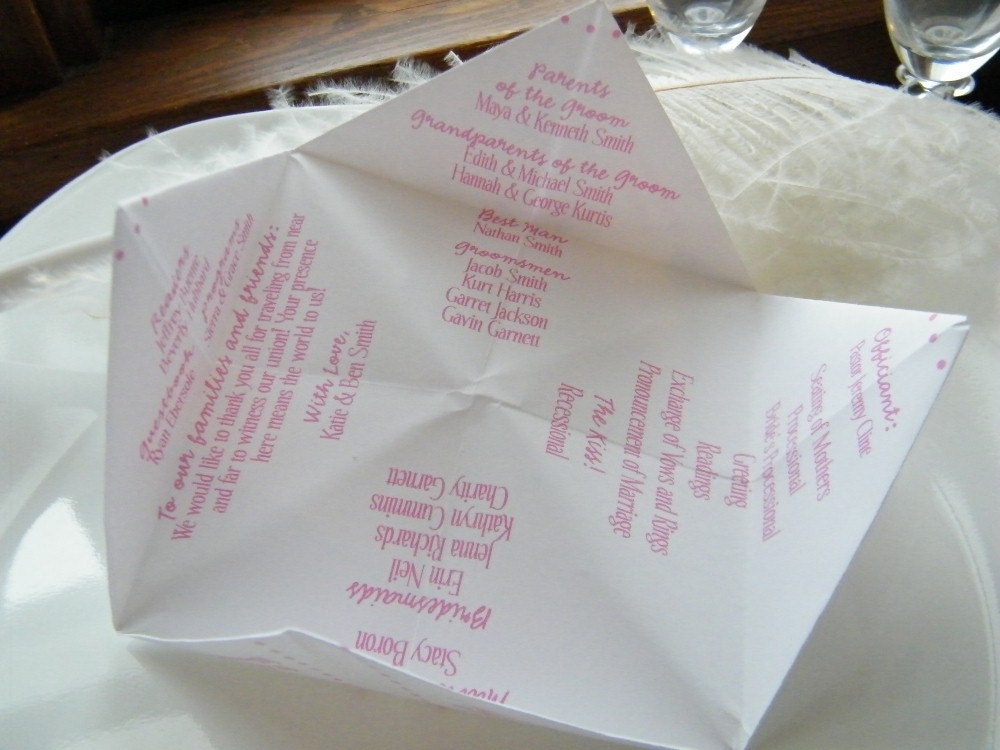SAMPLE Cootie Catcher- Origami Wedding PROGRAM