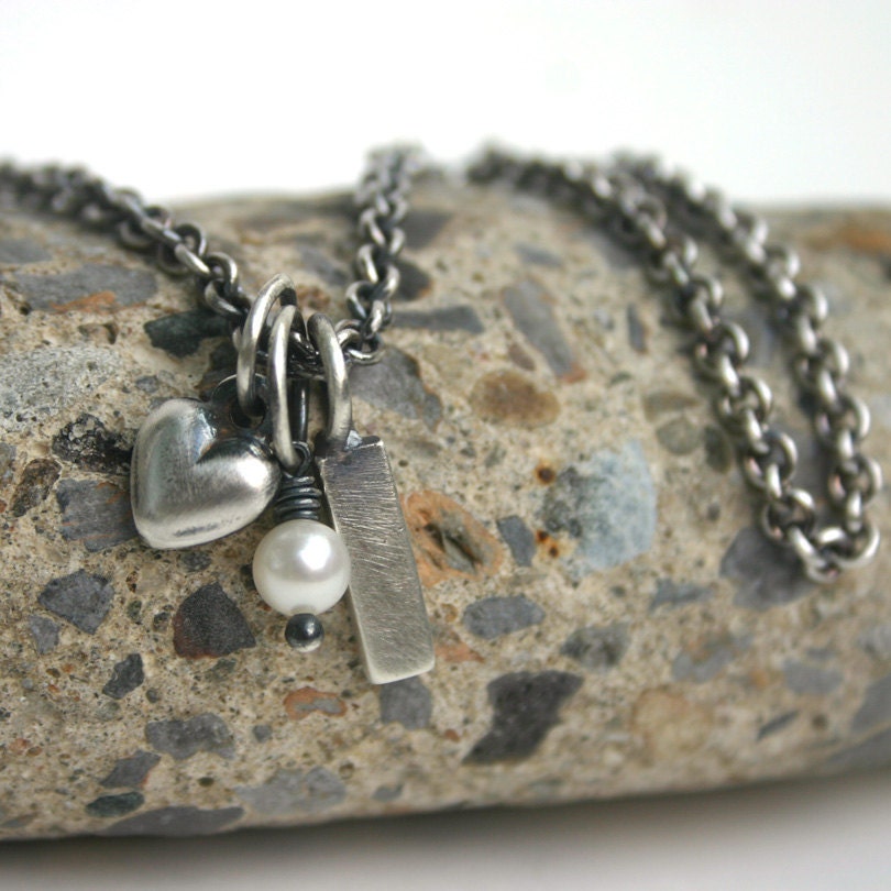 Charm Necklace Personalized Customizable Heart Pearl Tag  - So Charming