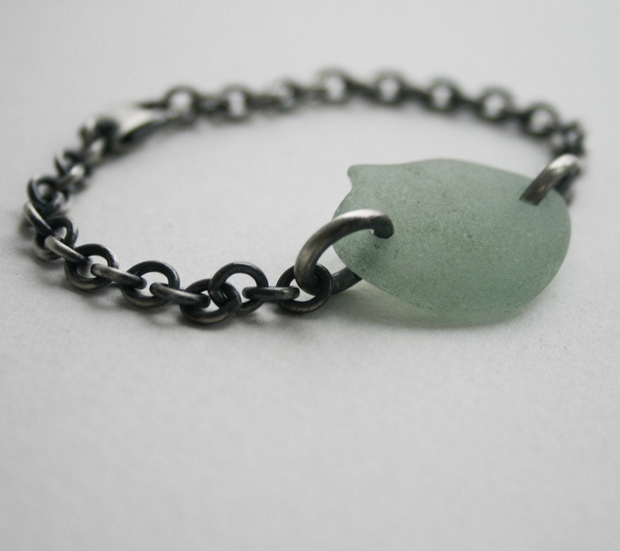 Beach Glass Sea Glass Sterling Silver Bracelet - Summer Memory