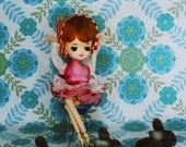 ninja, 8x10 photograph of pose doll and with flocked rabbits and vintage wallpaper