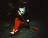 another wolf, 8x10 archival print photograph of girl in animal mask and vintage shoes and sequined skirt