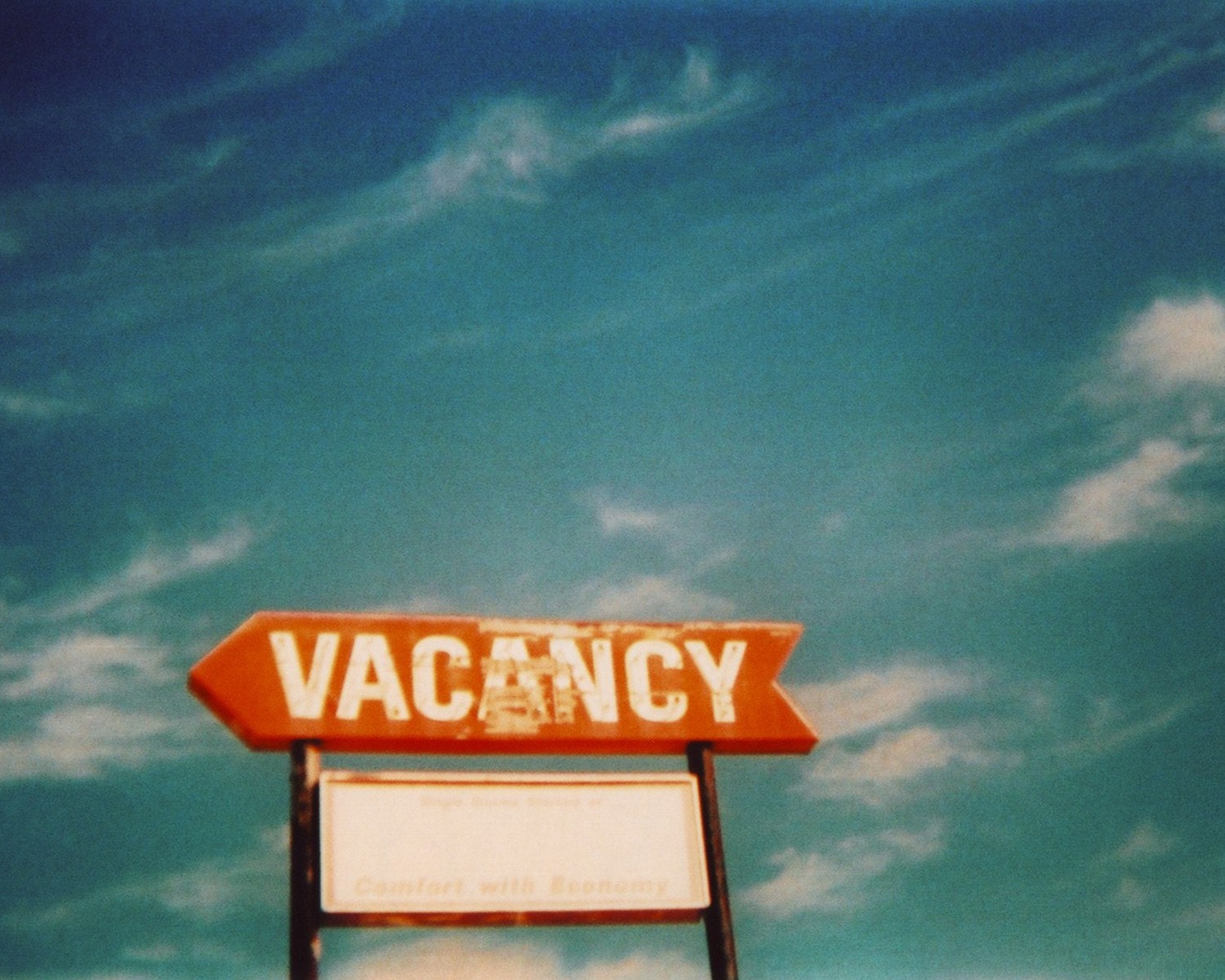 vacancy, 8x10 archival photograph of vintage 1950s motel sign in surreal sky