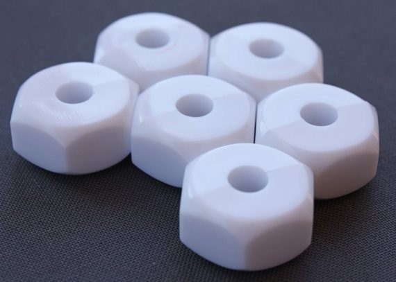 6 Vintage Acrylic Glossy White Nut Beads U2