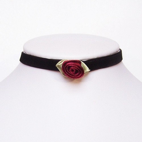 Dark red rose Velvet choker goth lolita victorian - AMELIA