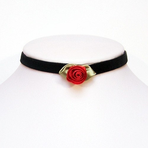 Red rose Velvet choker gothic victorian elegance - AMELIA