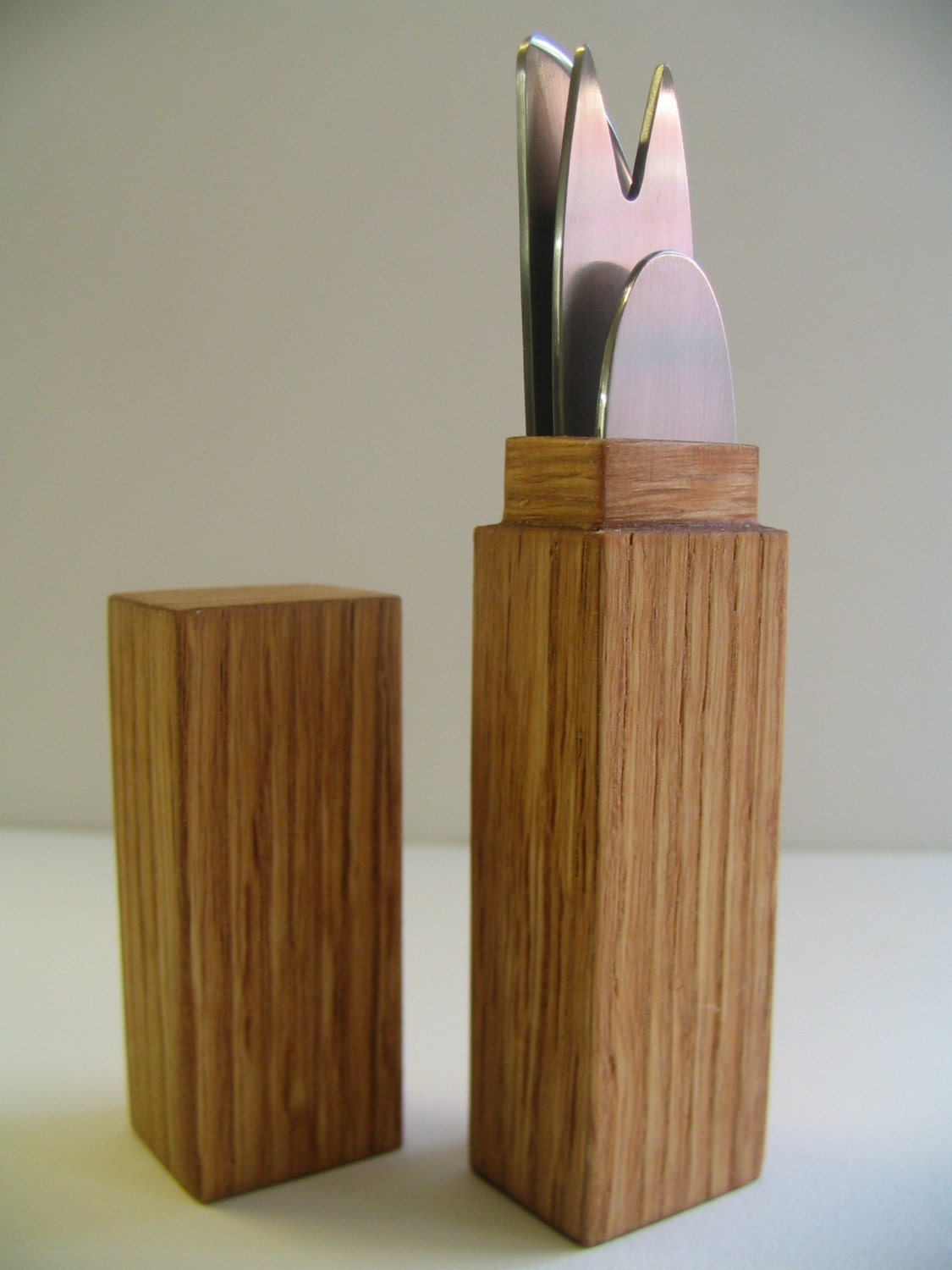 Silhouette Handmade Cutlery Set Poutine fork, knife and ice cream paddle with custom box featured in Azure.