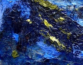 Painting, small abstract oil original, deep ultramarine blue, impasto, 8 x 10