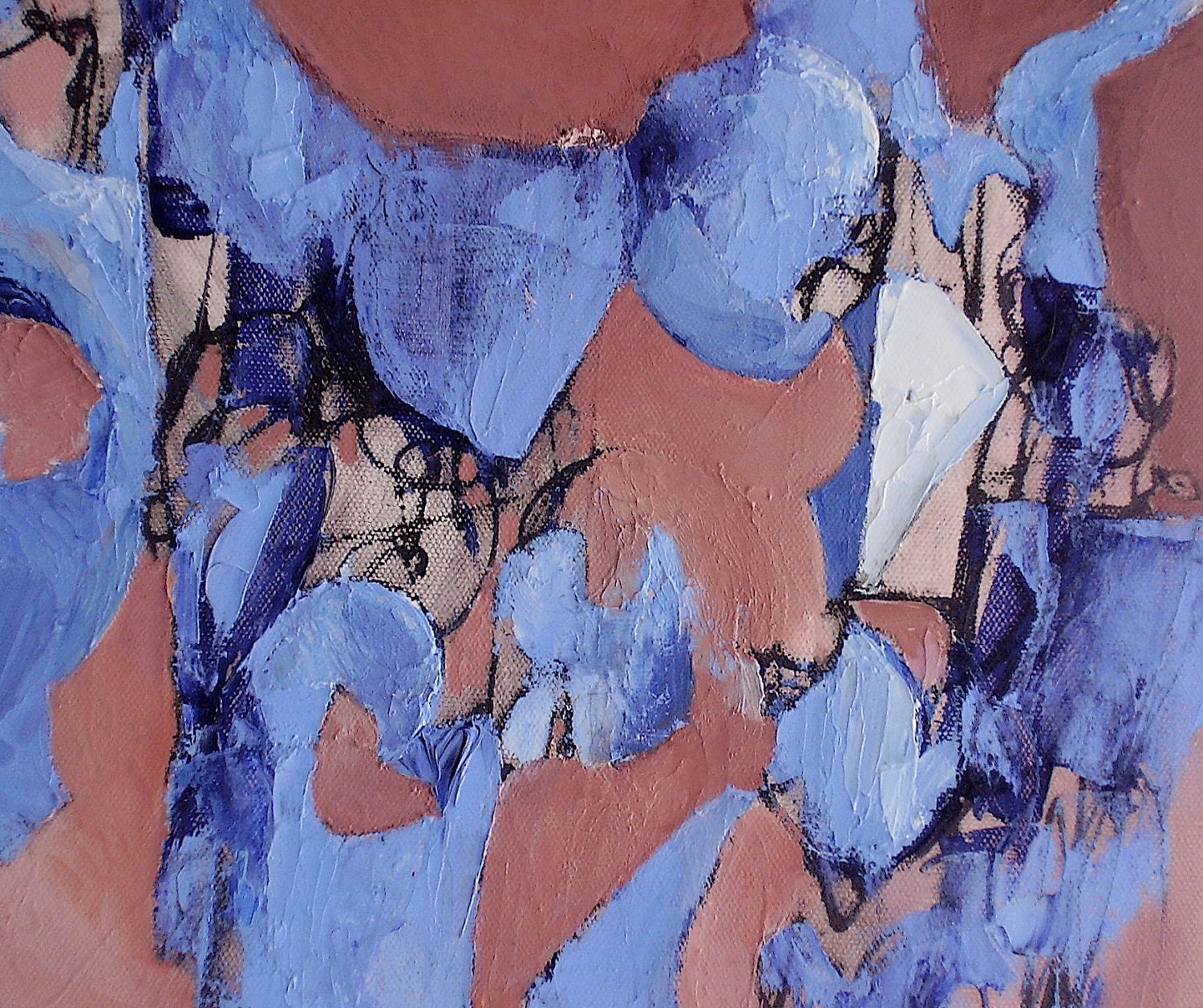 Original Painting, abstract automatist fine art,  light pastel blue, dusty rose pink,   20 x 16 inches