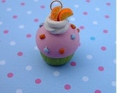 Summer Cupcake Charm . Polymer Clay Cupcake Pendant. Orange slices cupcake. Miniature food cupcake