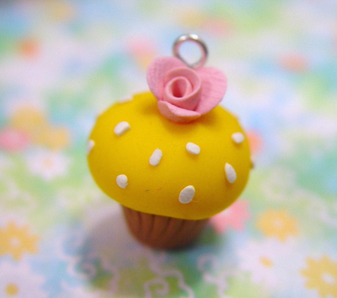 Summer Cupcake Charm. Polymer Clay Cupcake Charm or Pendant.