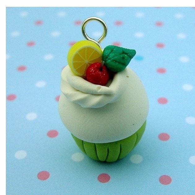 Cupcake Charm. Cupcake Pendant. Polymer Clay Cupcake . Cherry Lemon Cupcake