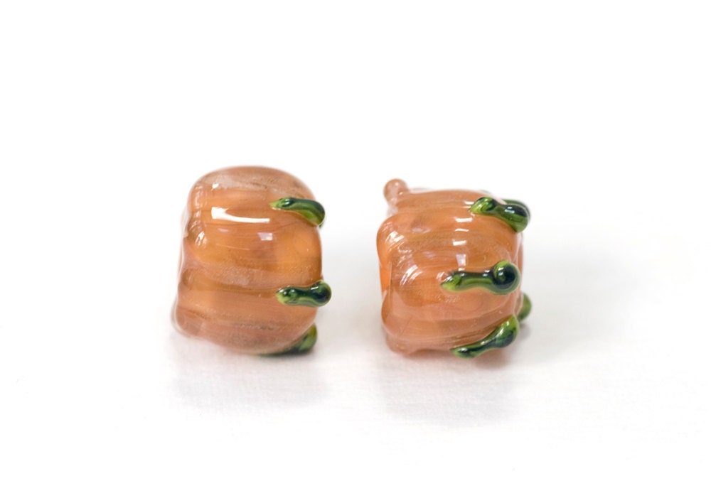 Lampwork Glass Flower Bud Beads Handmade Earthy Pink Earring Pair