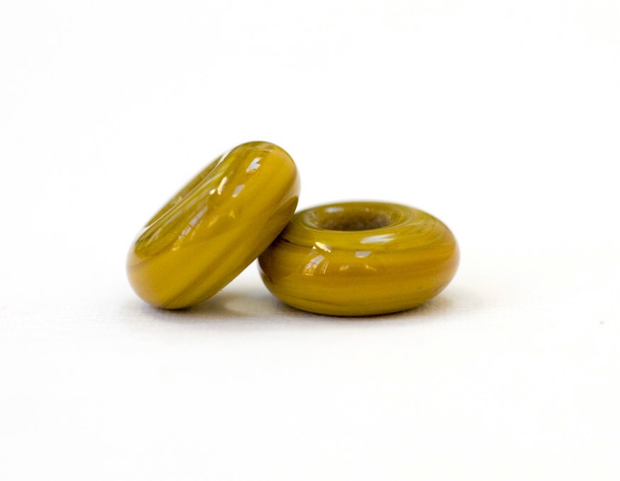 Handmade Relish Yellow Green European Charm Beads Lampwork Glass Beads Big Hole