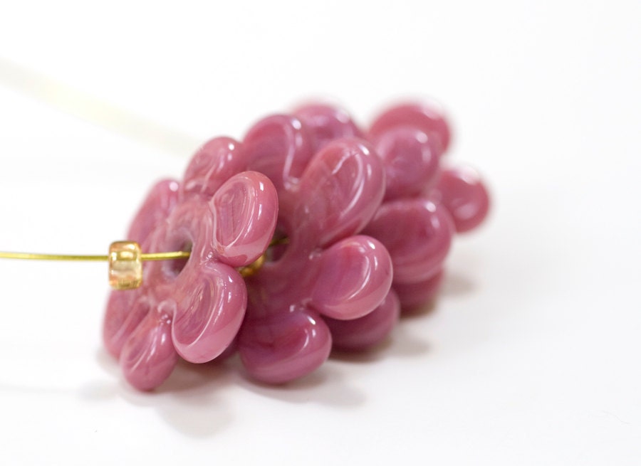 Lampwork Glass Flower Handmade Beads Raspberry Pink Discs made to order