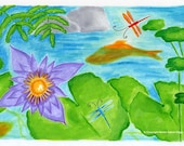 Room Wall Art Water Lily and Dragonflies 8x10 print