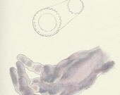 hand and gear, original drawing, charcoal, pencil, conte, Archimedes
