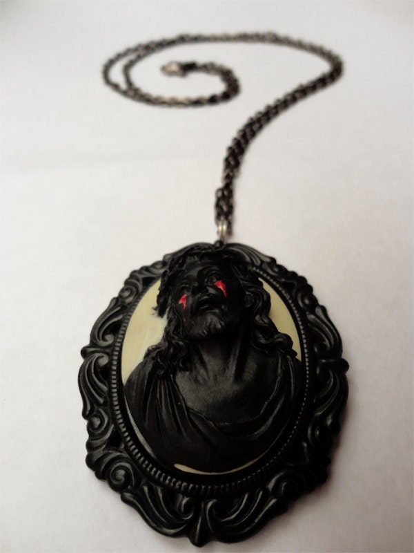 Black Crying Jesus Cameo Necklace