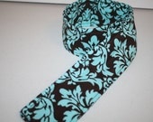 Padded Camera Strap Cover - Lens Cap Pocket -  Blue Brown Damask