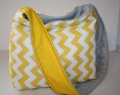 Diaper Bag Book Purse Tote Shoulder Bag Handbag  Hobo MARKET BAG lots of pkts Yellow Grey Chevron Stripe / Messenger strap XcessRize Designs