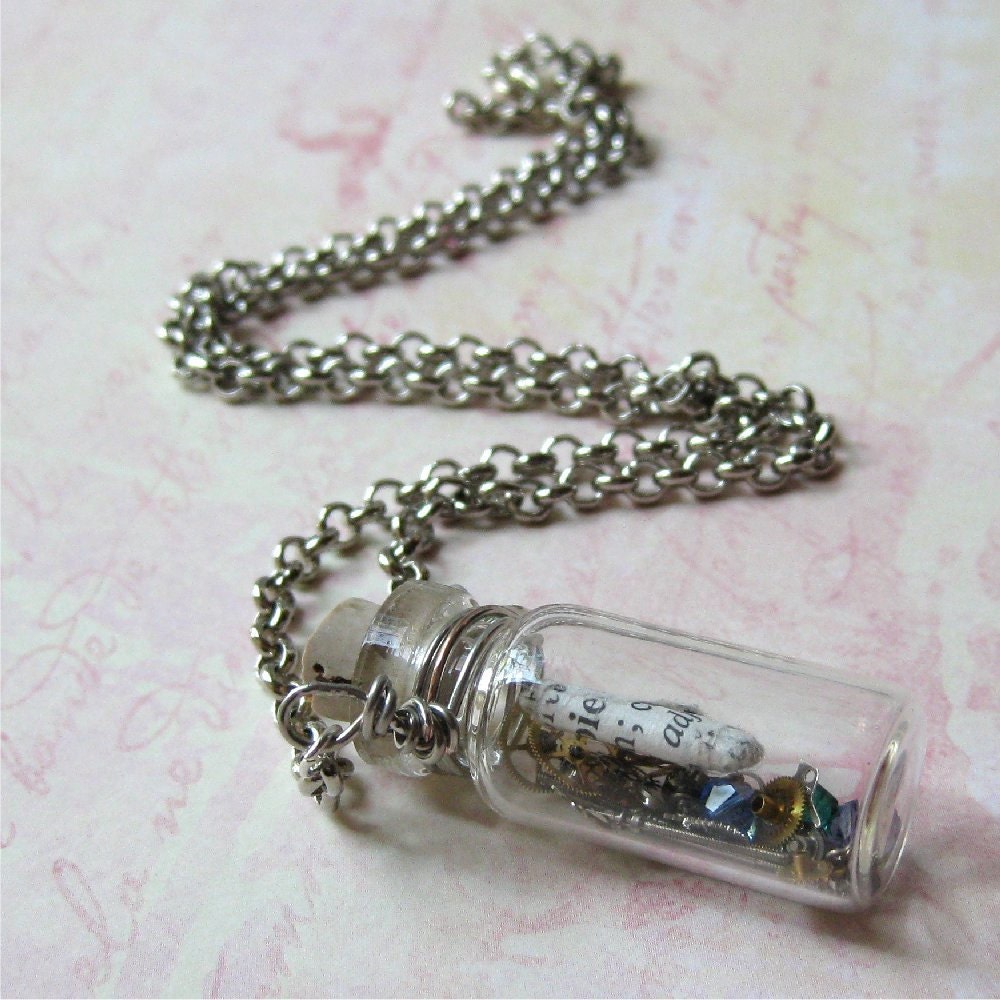 Bottle necklace steampunk treasures with chain