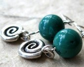 Earrings turquoise and silver spiral Bateau Bay