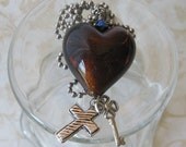 Jesus Holds the Key to My Heart Brown Pendant Necklace
