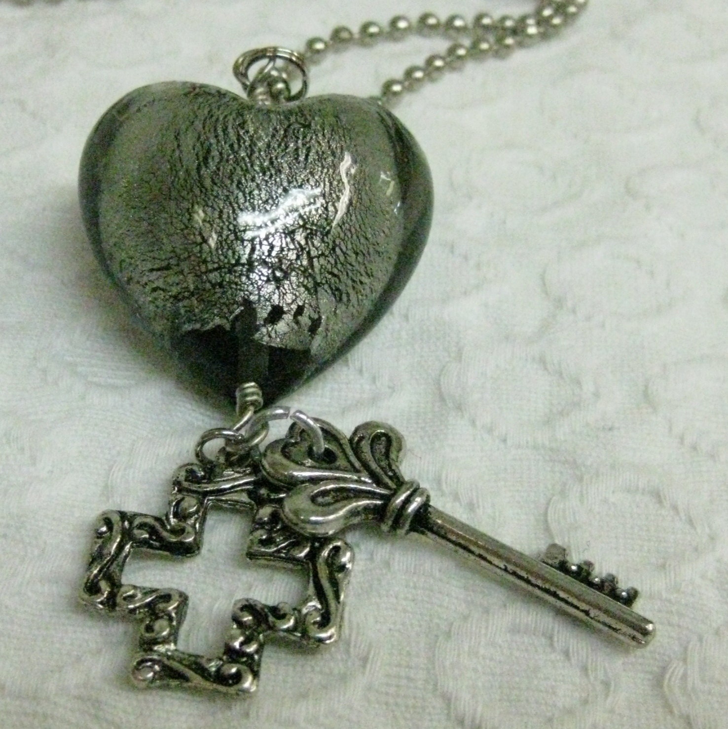 Jesus Holds the Key to My Heart Grey Pendant Necklace