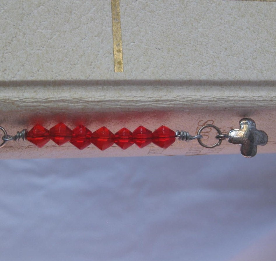 Cross Red Beaded Bookmark SALE Forty percent off