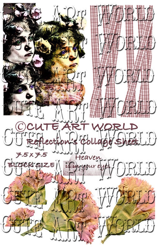 Reflections Heaven is in your eyes Two Collage Sheets Cute Art World Art Card Scrapbooking Journals