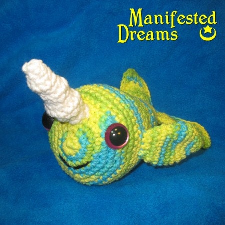 Narwhal Plush - Blue, Green and Yellow Amigurumi Crochet
