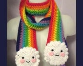 Rainbow Scarf Clouds Happy Faces - Crochet