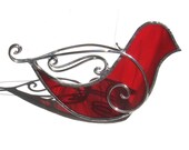 Elegant Red Bird - 3D Stained Glass Ornament - Home Decor Suncatcher 3Dimensional Wire Wings Christmas Holiday Tree Decoration