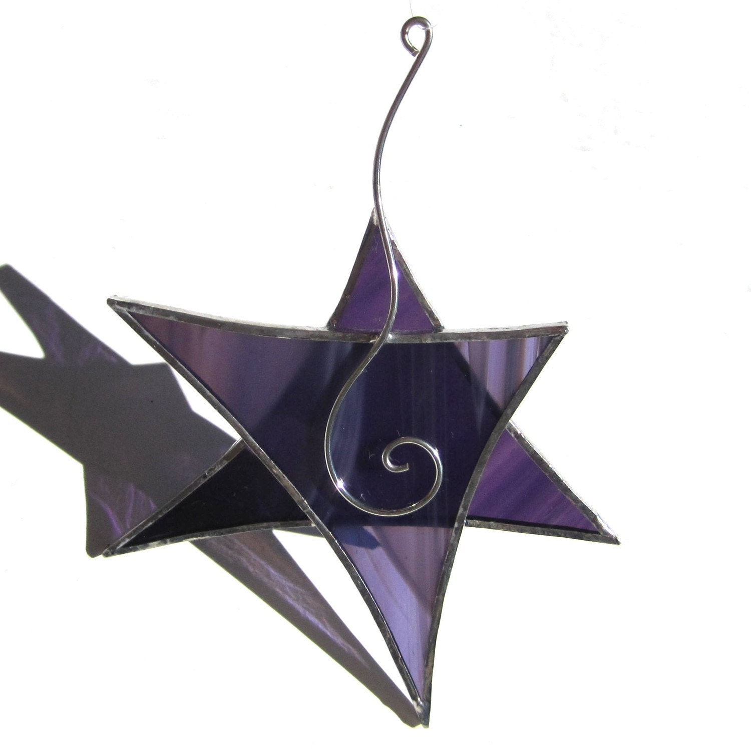 Plum Dancing Star - Stained Glass Ornament - Purple Christmas Holiday Ornament Decoration Suncatcher Home Decor Decoration Wire Spiral