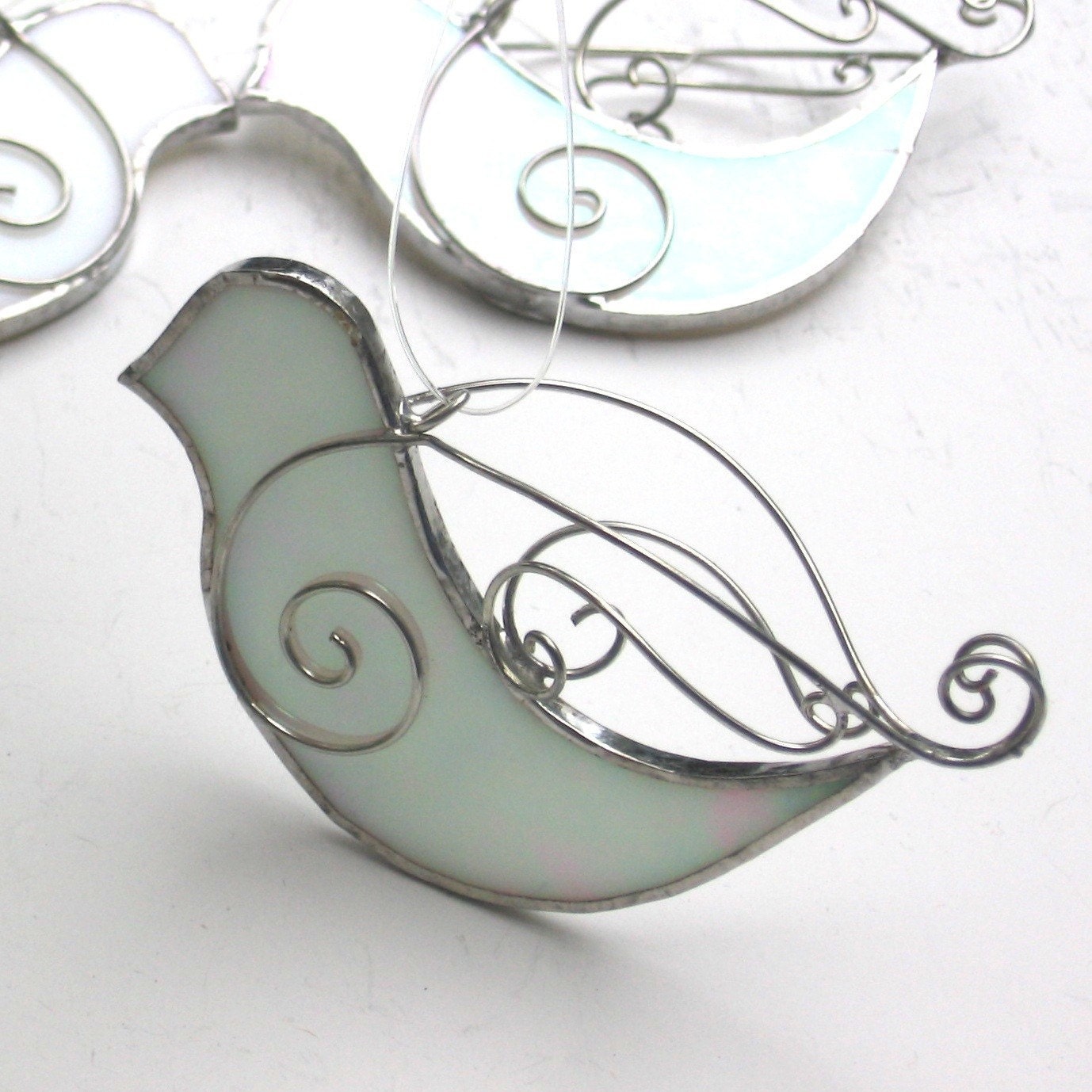 Peace Dove - 3D Stained Glass Ornament - Christmas Holiday Tree Decoration Home Decor Suncatcher 3Dimensional Wire Wings White