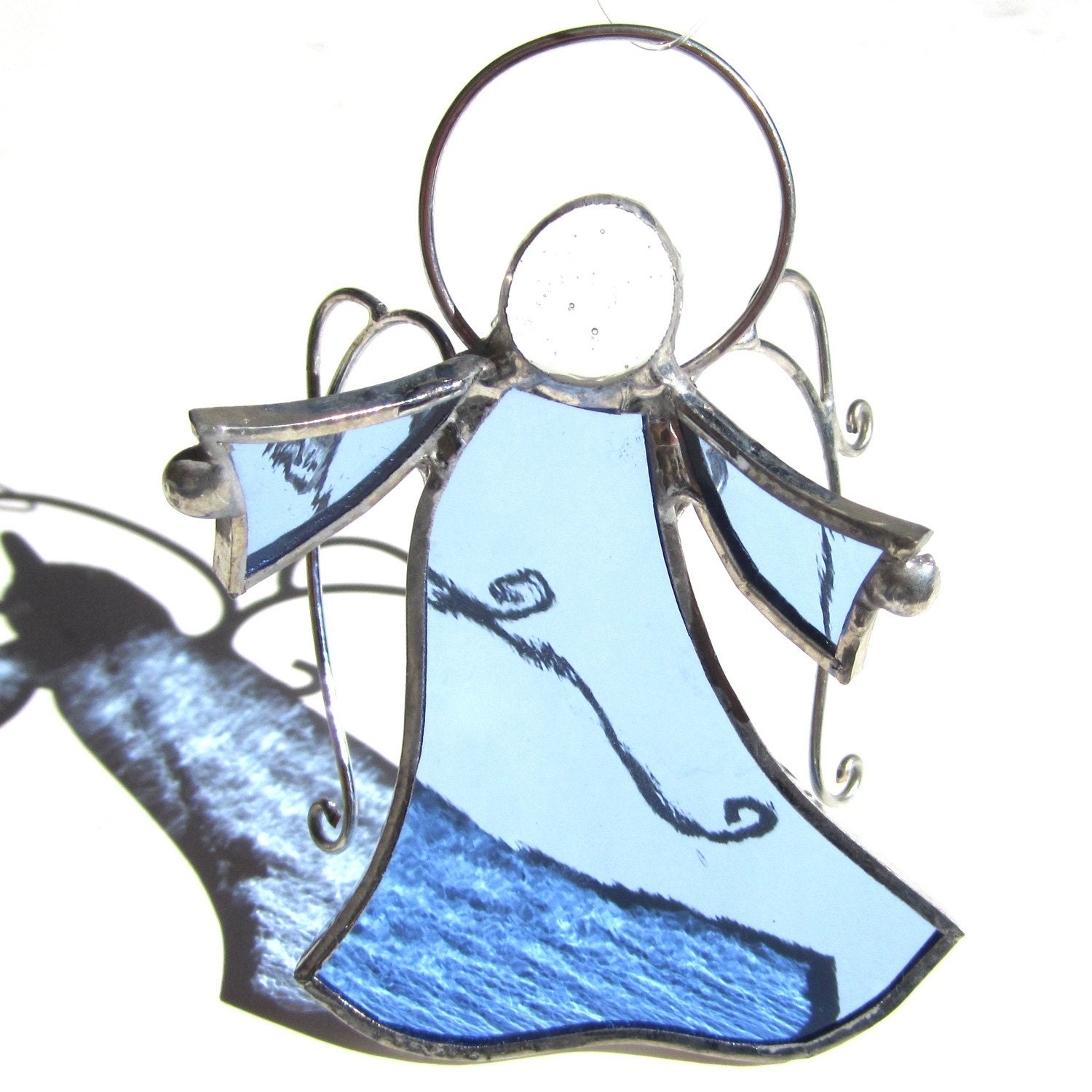 Stained Glass Angel - Julia - Blue Christmas Holiday Tree Ornament Wire Wings Religious Suncatcher 3 Dimensional