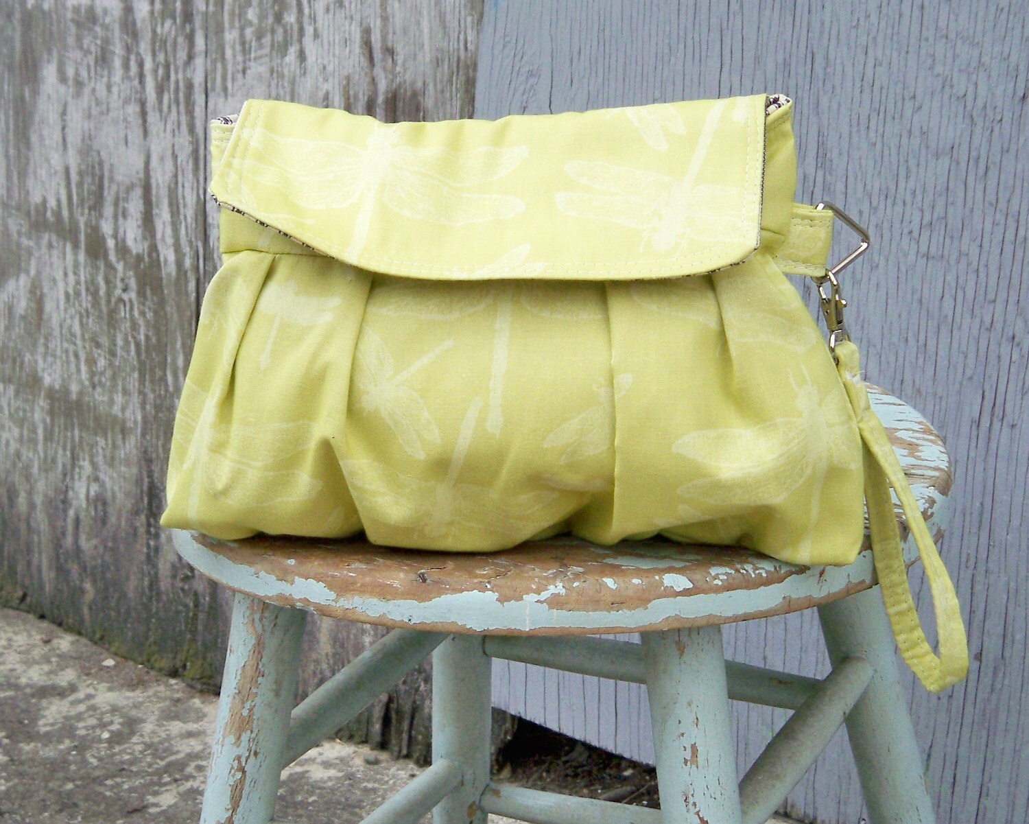 Dragonfly Clutch,  Zippered Pocket, Detachable Handle