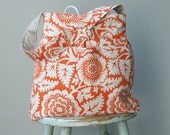 Grey Orange Diaper Bag, 6 Pockets, Reversible, Key Fob