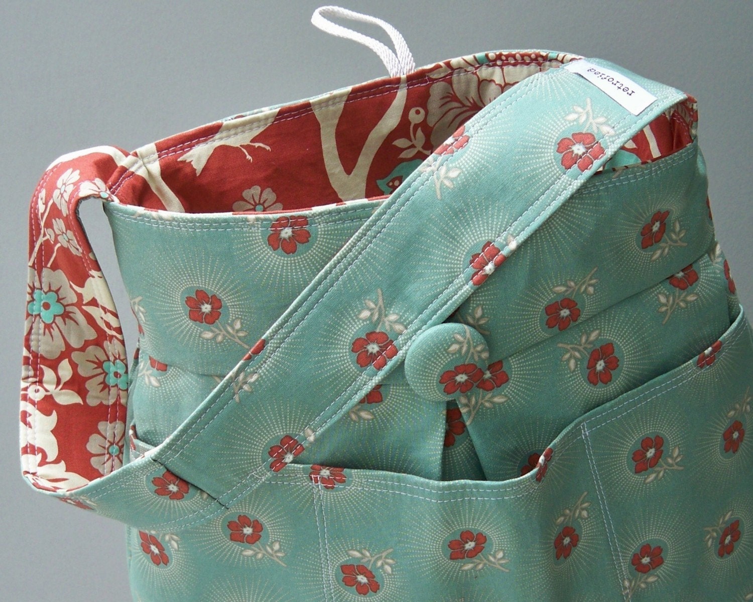 Earth tone Daper Bag - - Terra Cotta Deer Antler Fabric Joel Dewberry 6 Pockets Reversible