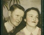 Large Photo Booth Couple tinted original vintage photo